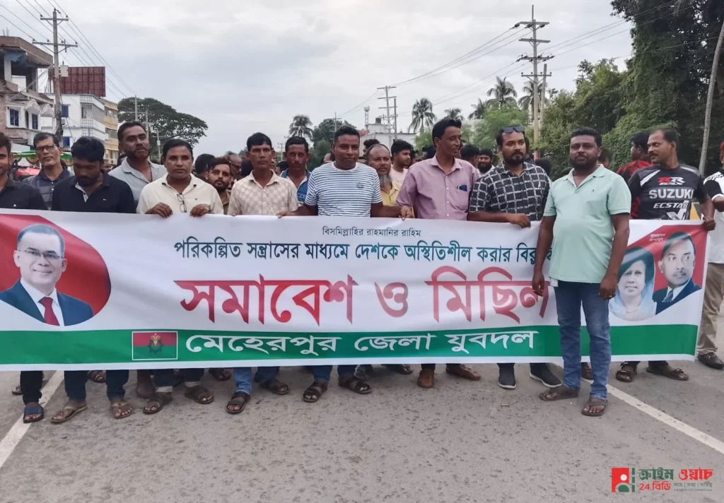 মেহেরপুরের গাংনীতে যুবদলের সমাবেশ ও মিছিল